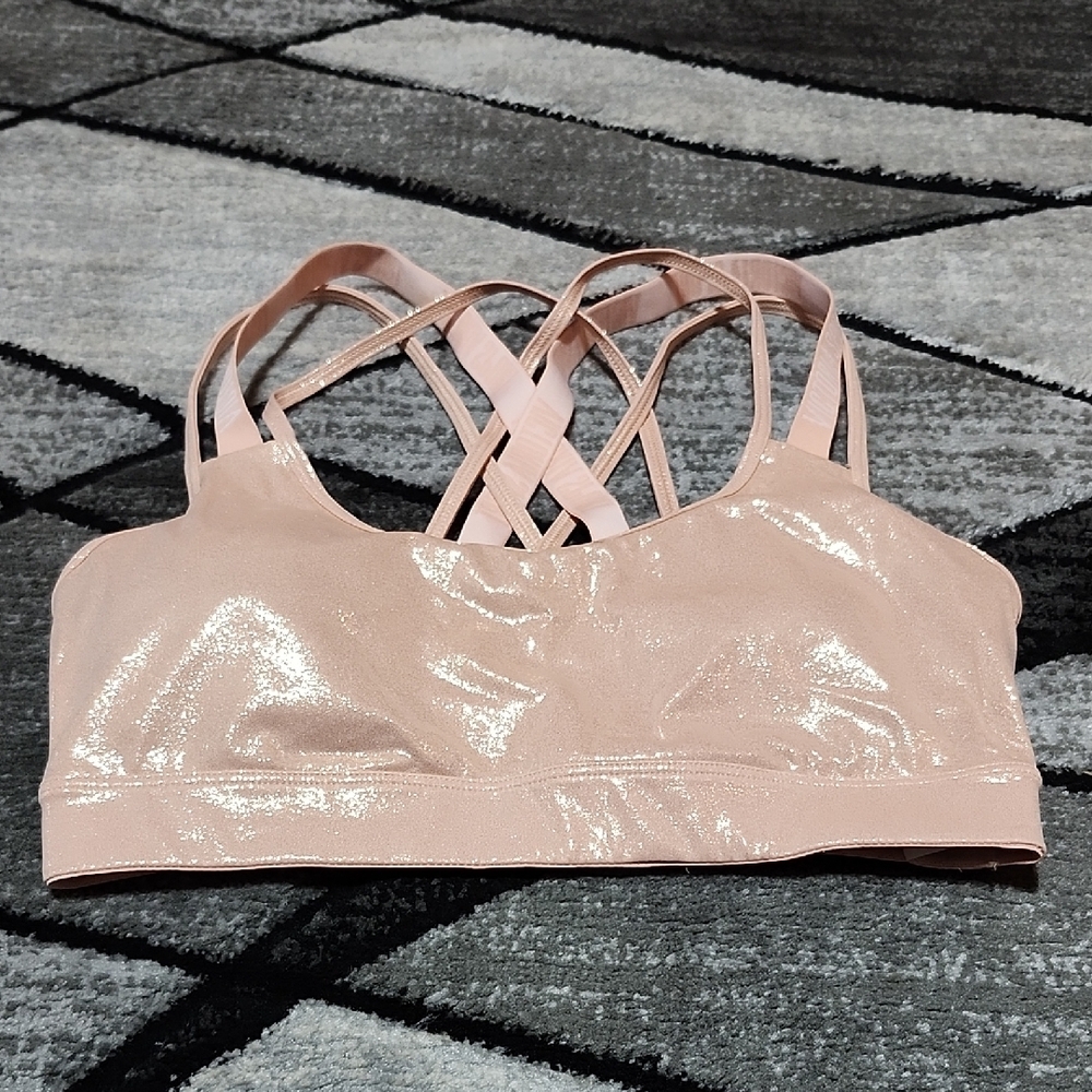 VICTORIA SPORT STRAPPY METALLIC SHINE PEACHY/PINK SPORTS BRA